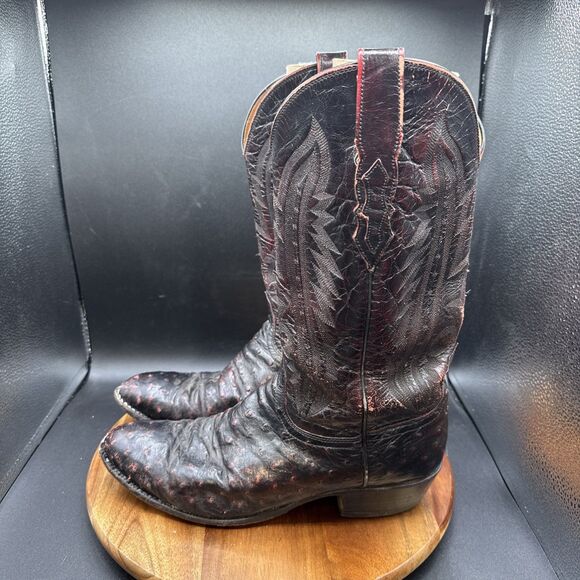 Lucchese 2000 Ostrich Black Cherry Mens Size 10.5 D Cowboy Boots T3116R4 - Picture 1 of 11